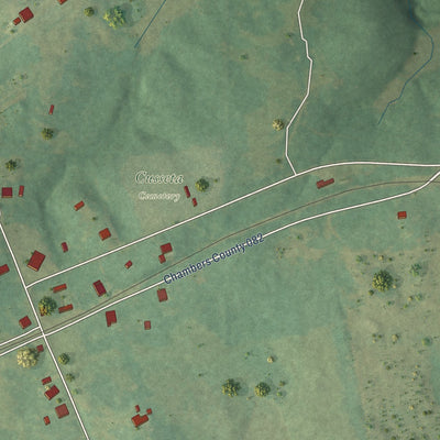Close-up of the map of Cusseta, Alabama print showing street and building detail