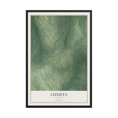 Map of Cusseta, Alabama, 12 x 18 inch print in a black wood frame