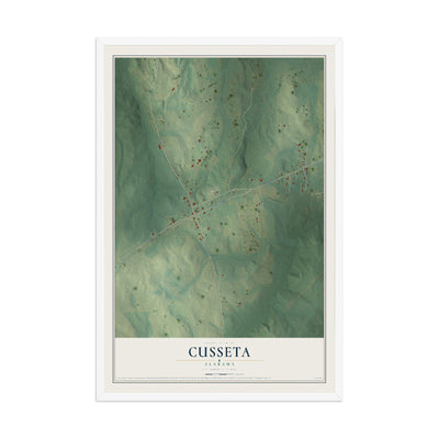 Map of Cusseta, Alabama, 12 x 18 inch print in a white wood frame
