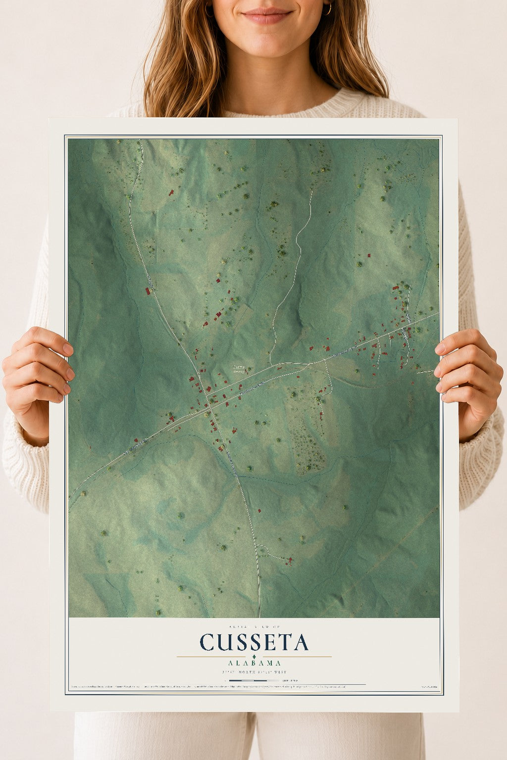 Map of Cusseta, Alabama, 18 x 24 inch unframed archival matte print
