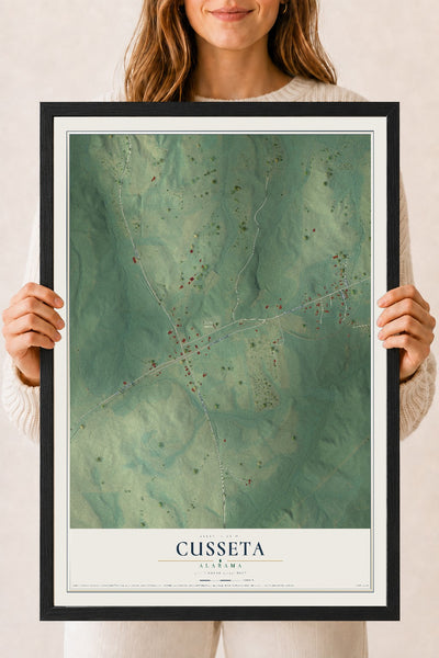 Map of Cusseta, Alabama, 18 x 24 inch print in a black wood frame