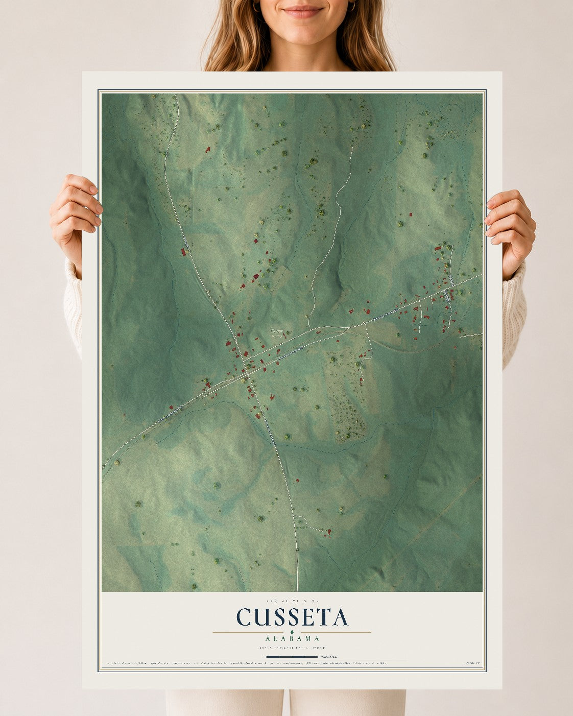 Map of Cusseta, Alabama, 24 x 36 inch unframed archival matte print