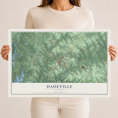 Map of Dadeville, Alabama, 12 x 18 inch unframed archival matte print