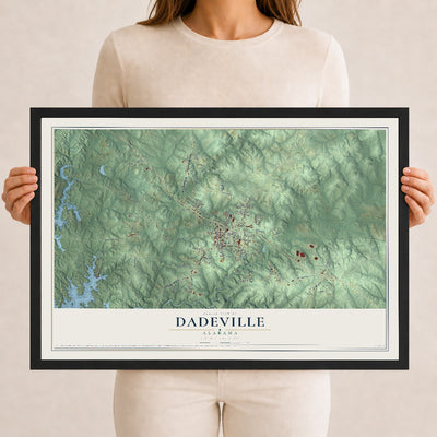 Map of Dadeville, Alabama, 12 x 18 inch print in a black wood frame
