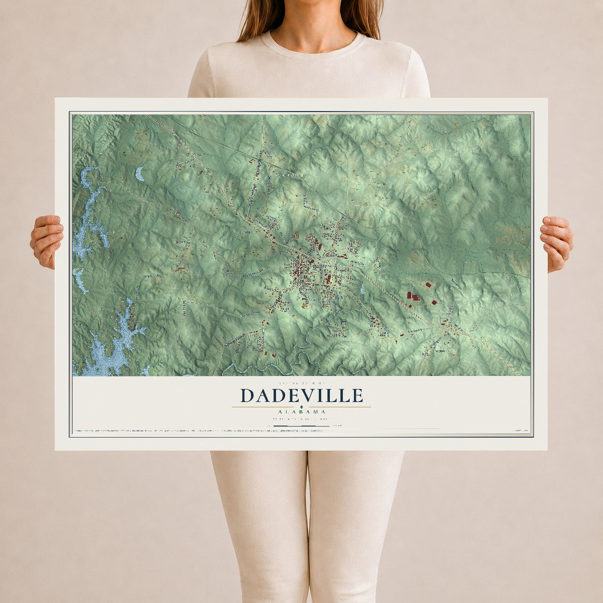Map of Dadeville, Alabama, 24 x 36 inch unframed archival matte print