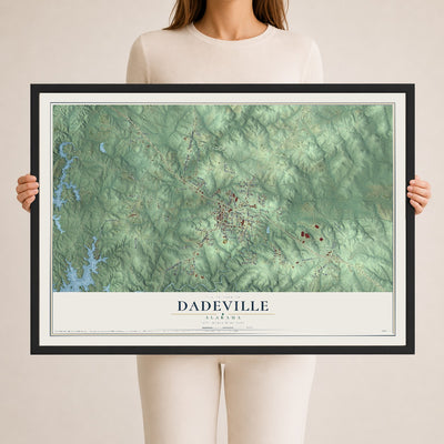 Map of Dadeville, Alabama, 24 x 36 inch print in a black wood frame