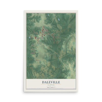 Map of Daleville, Alabama, 12 x 18 inch unframed archival matte print