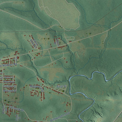 Second close-up of the map of Daleville, Alabama print showing more streets and buildings