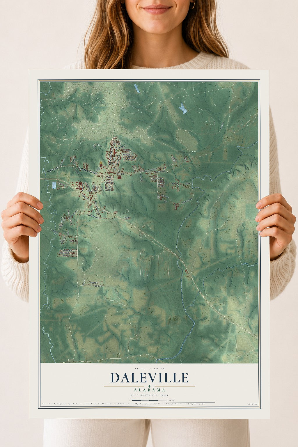 Map of Daleville, Alabama, 18 x 24 inch unframed archival matte print