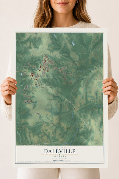 Map of Daleville, Alabama, 18 x 24 inch unframed archival matte print