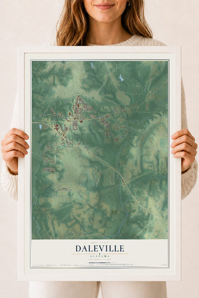 Map of Daleville, Alabama, 18 x 24 inch print in a white wood frame