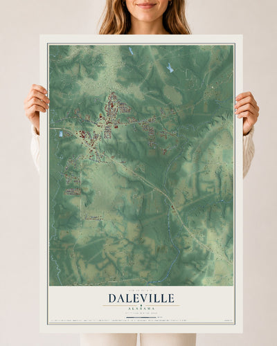 Map of Daleville, Alabama, 24 x 36 inch unframed archival matte print