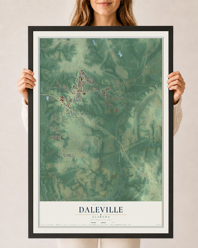 Map of Daleville, Alabama, 24 x 36 inch print in a black wood frame