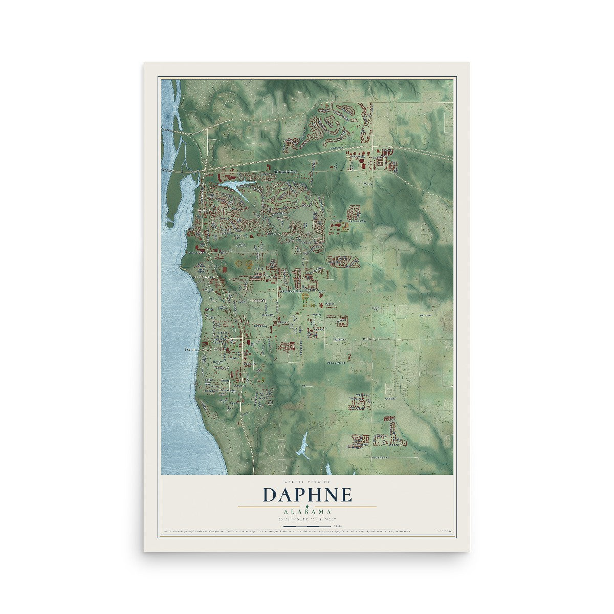 Map of Daphne, Alabama, 12 x 18 inch unframed archival matte print