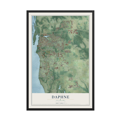 Map of Daphne, Alabama, 12 x 18 inch print in a black wood frame