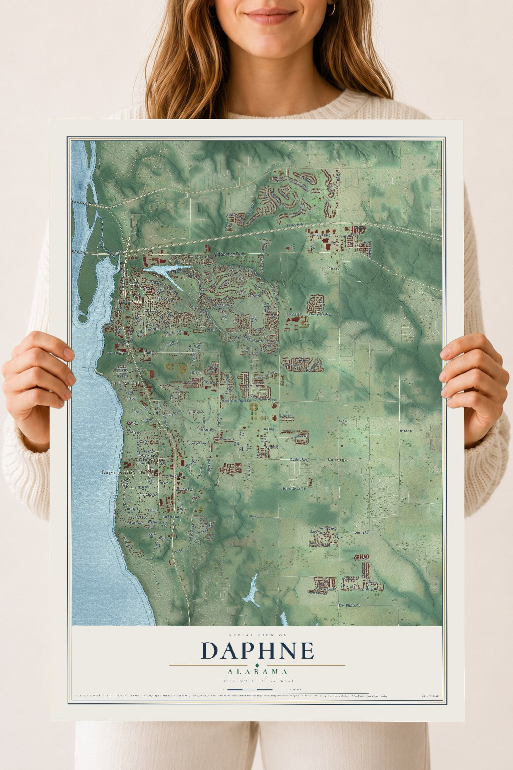 Map of Daphne, Alabama, 18 x 24 inch unframed archival matte print