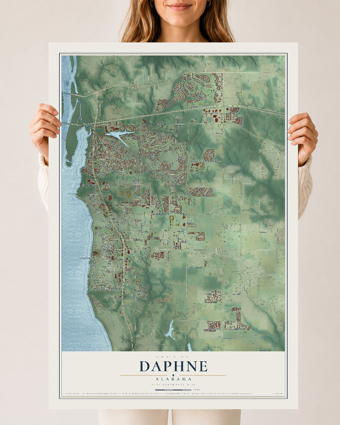 Map of Daphne, Alabama, 24 x 36 inch unframed archival matte print