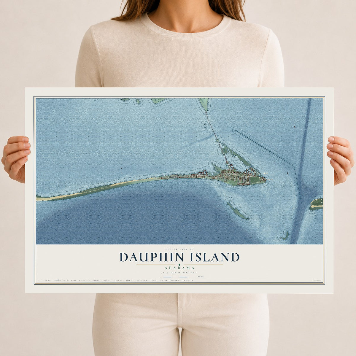Map of Dauphin Island, Alabama, 12 x 18 inch unframed archival matte print