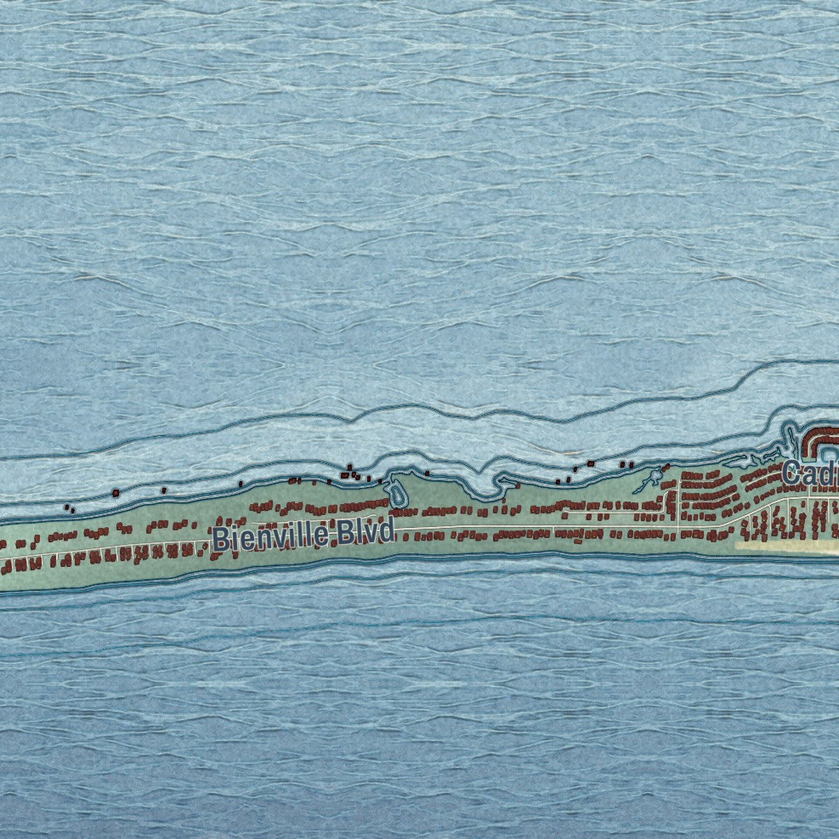 Second close-up of the map of Dauphin Island, Alabama print showing more streets and buildings