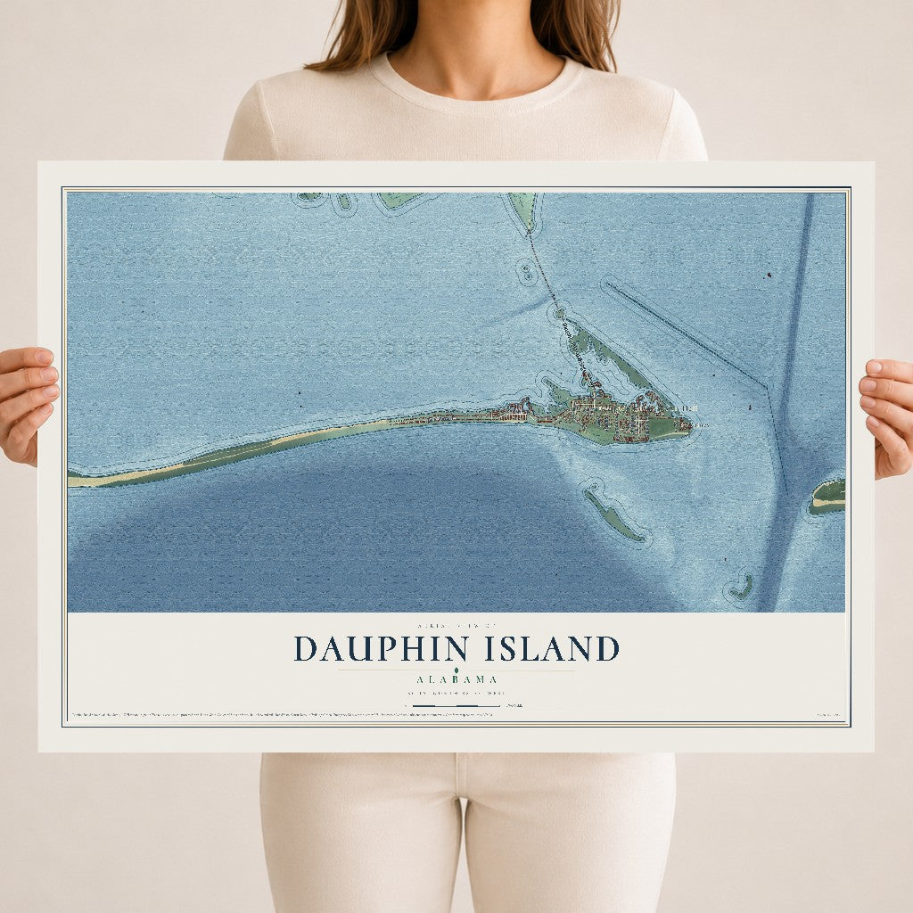 Map of Dauphin Island, Alabama, 18 x 24 inch unframed archival matte print