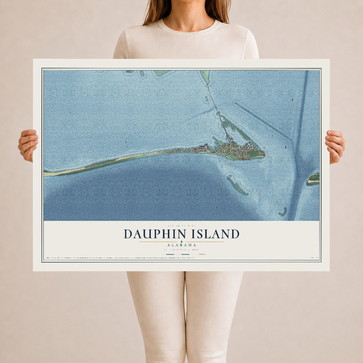 Map of Dauphin Island, Alabama, 24 x 36 inch unframed archival matte print