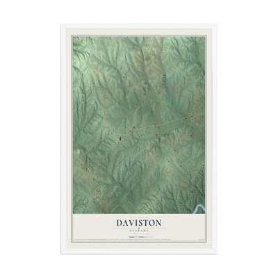 Map of Daviston, Alabama, 12 x 18 inch print in a white wood frame
