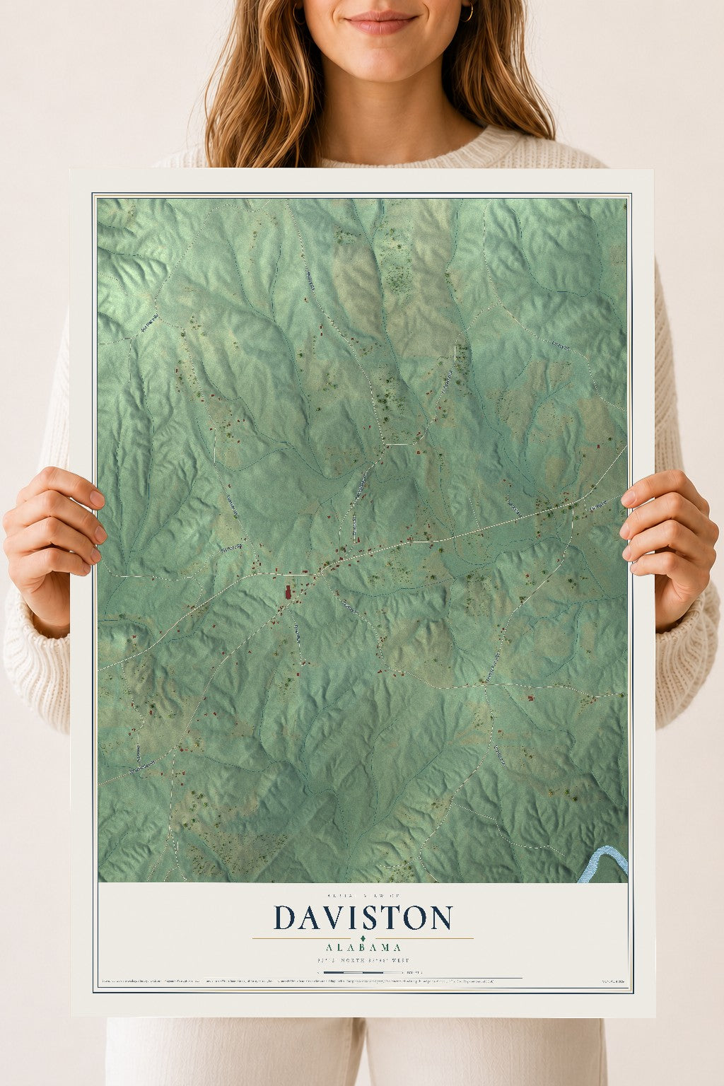 Map of Daviston, Alabama, 18 x 24 inch unframed archival matte print