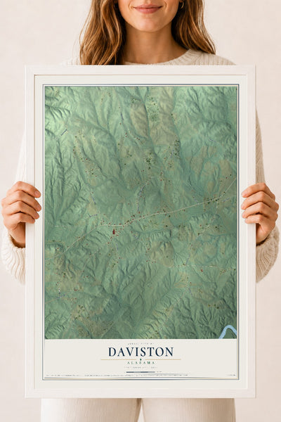 Map of Daviston, Alabama, 18 x 24 inch print in a white wood frame