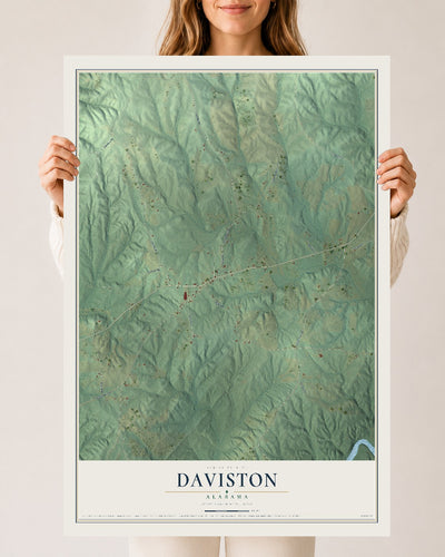 Map of Daviston, Alabama, 24 x 36 inch unframed archival matte print