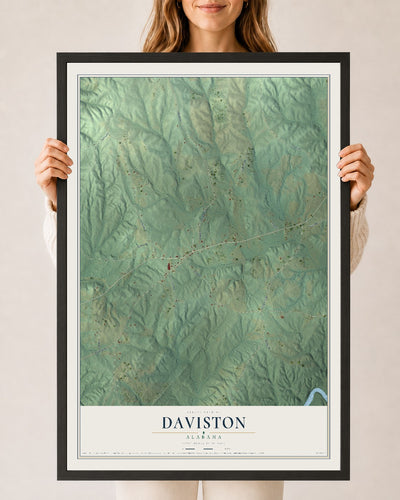 Map of Daviston, Alabama, 24 x 36 inch print in a black wood frame
