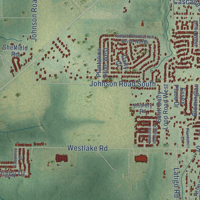 Close-up of the map of Dawes, Alabama print showing street and building detail