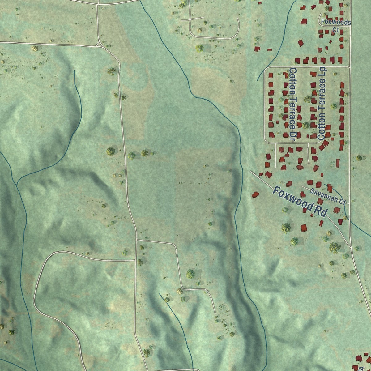 Second close-up of the map of Deatsville, Alabama print showing more streets and buildings