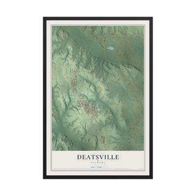 Map of Deatsville, Alabama, 12 x 18 inch print in a black wood frame