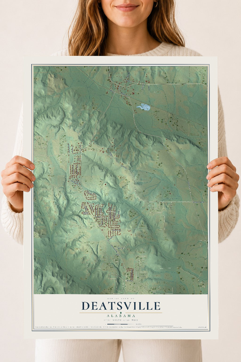 Map of Deatsville, Alabama, 18 x 24 inch unframed archival matte print