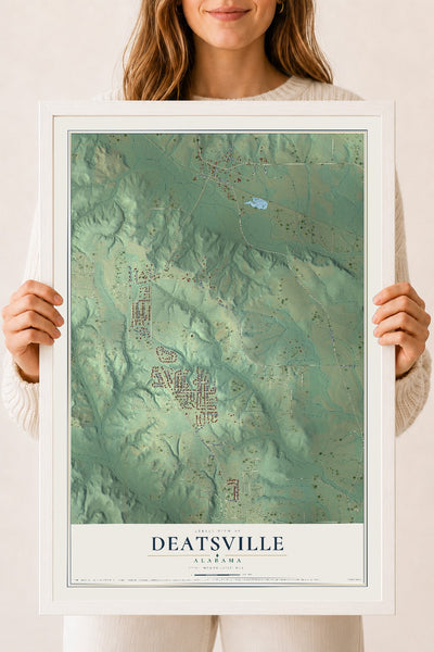Map of Deatsville, Alabama, 18 x 24 inch print in a white wood frame