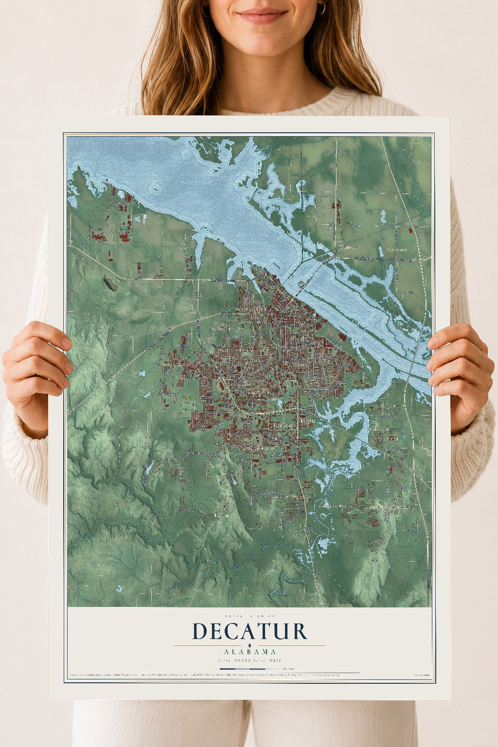 Map of Decatur, Alabama, 18 x 24 inch unframed archival matte print