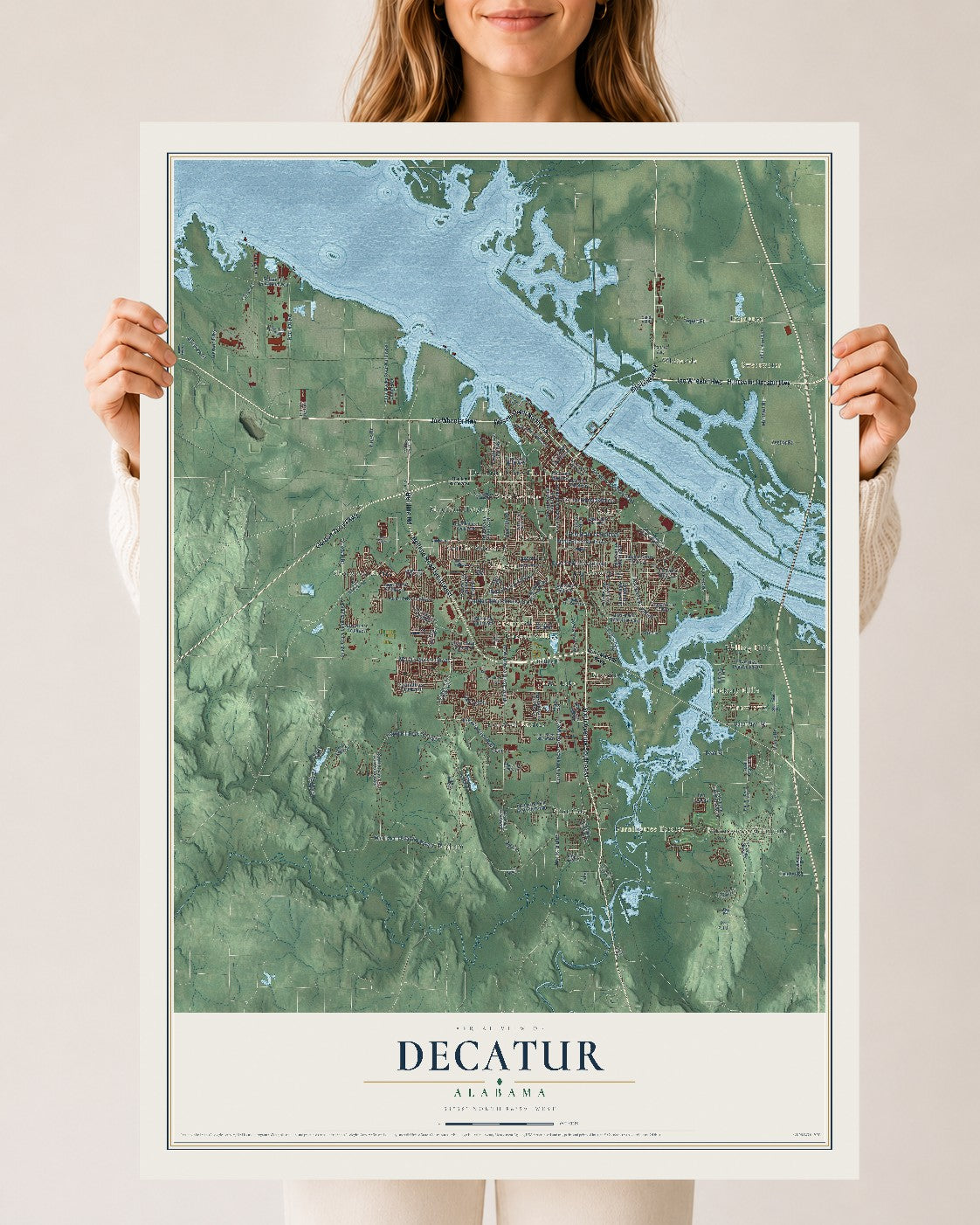 Map of Decatur, Alabama, 24 x 36 inch unframed archival matte print