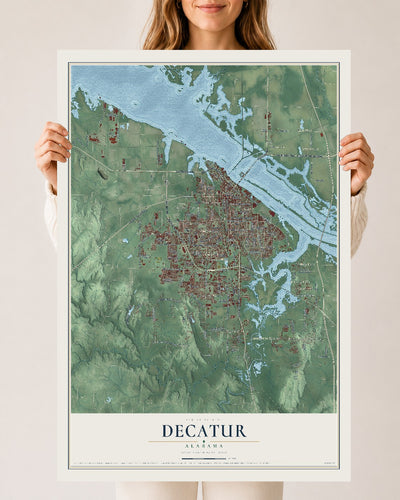 Map of Decatur, Alabama, 24 x 36 inch unframed archival matte print
