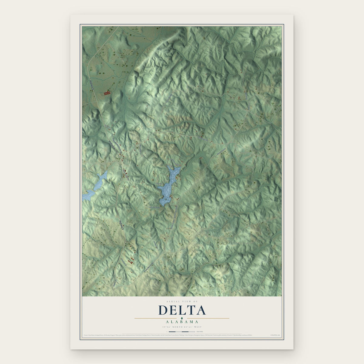 Delta, Alabama map print, the full design