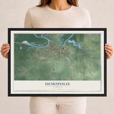 Map of Demopolis, Alabama, 12 x 18 inch print in a black wood frame