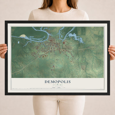 Map of Demopolis, Alabama, 18 x 24 inch print in a black wood frame