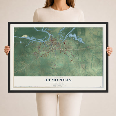 Map of Demopolis, Alabama, 24 x 36 inch print in a black wood frame