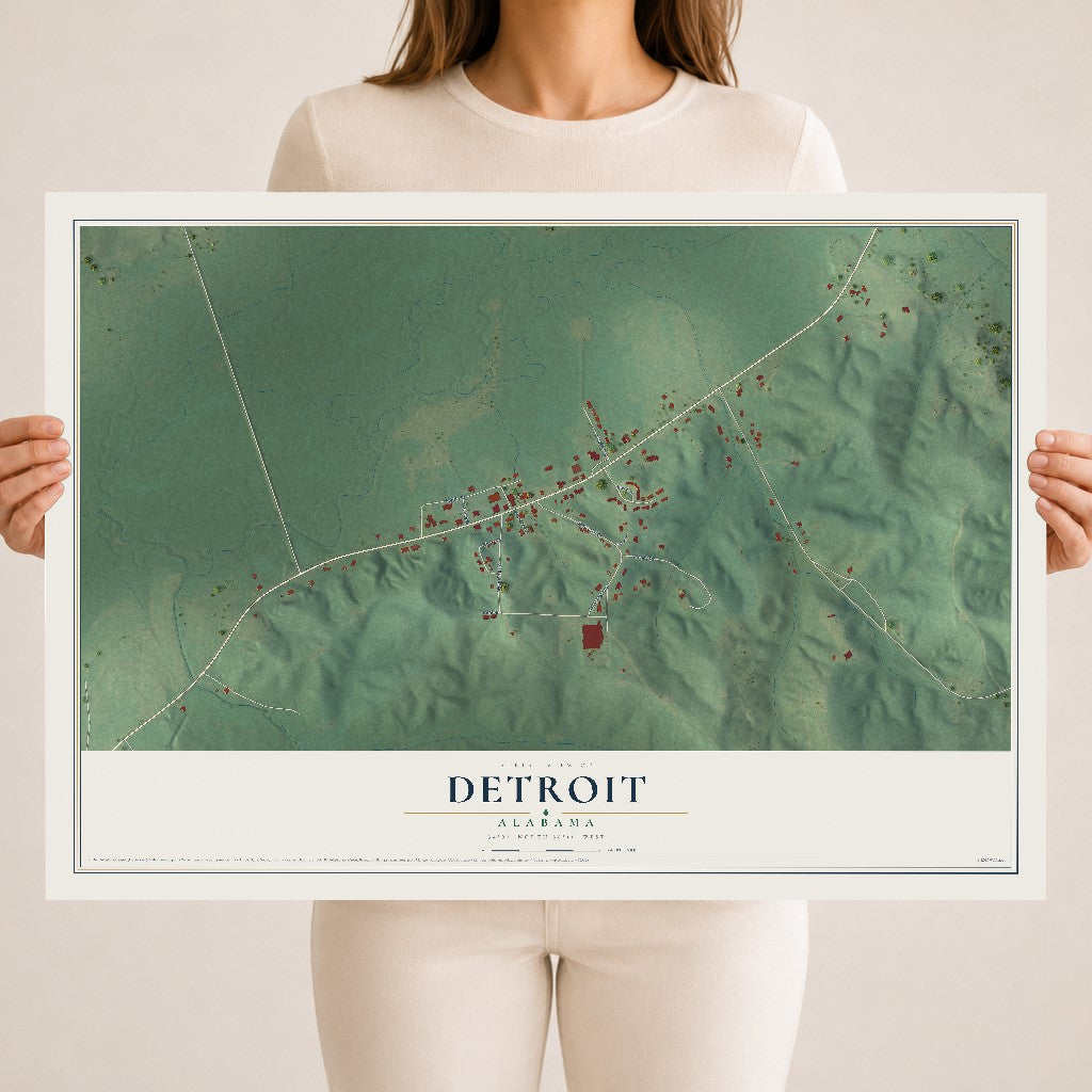 Map of Detroit, Alabama, 18 x 24 inch unframed archival matte print