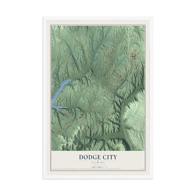 Map of Dodge City, Alabama, 12 x 18 inch print in a white wood frame