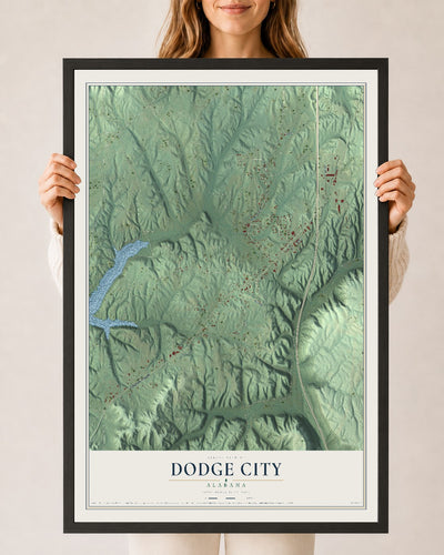Map of Dodge City, Alabama, 24 x 36 inch print in a black wood frame