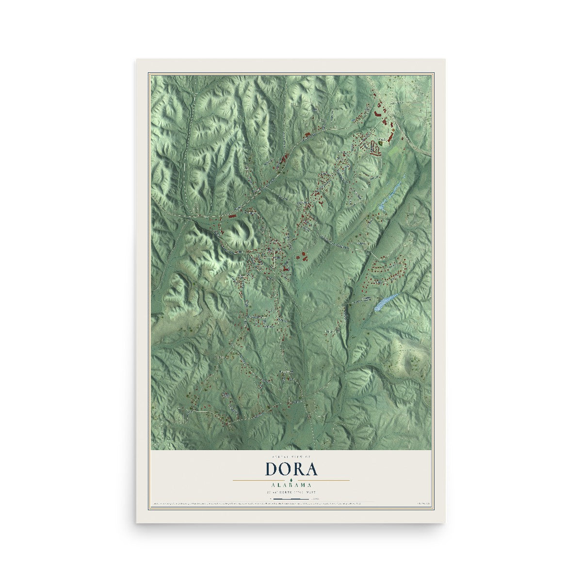 Map of Dora, Alabama, 12 x 18 inch unframed archival matte print