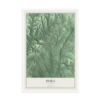 Map of Dora, Alabama, 12 x 18 inch print in a white wood frame