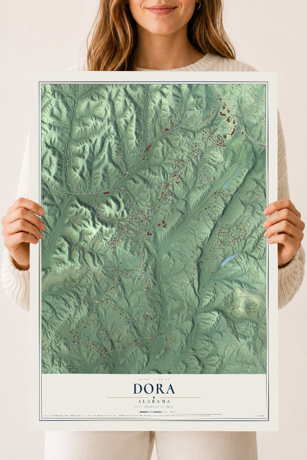 Map of Dora, Alabama, 18 x 24 inch unframed archival matte print