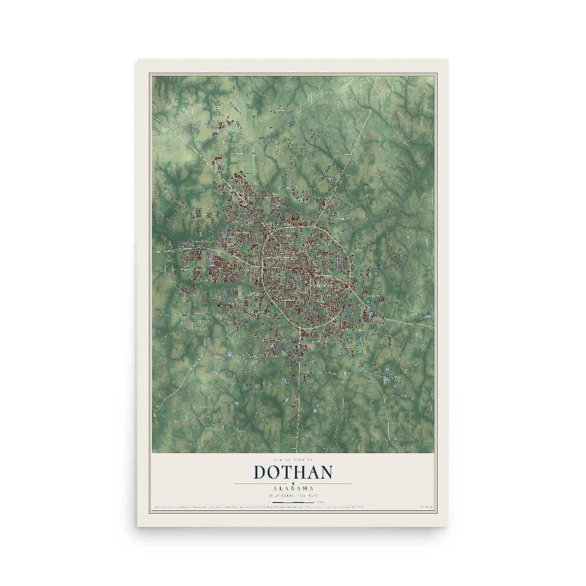 Map of Dothan, Alabama, 12 x 18 inch unframed archival matte print