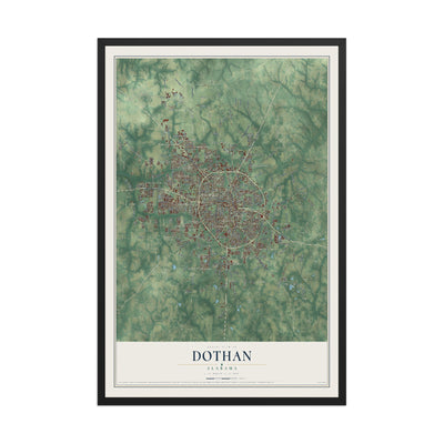 Map of Dothan, Alabama, 12 x 18 inch print in a black wood frame